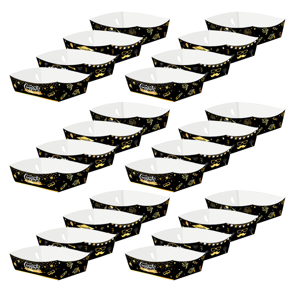 Food Snacks Party - 24Pcs Graduation-Themed Paper Food Trays Boat