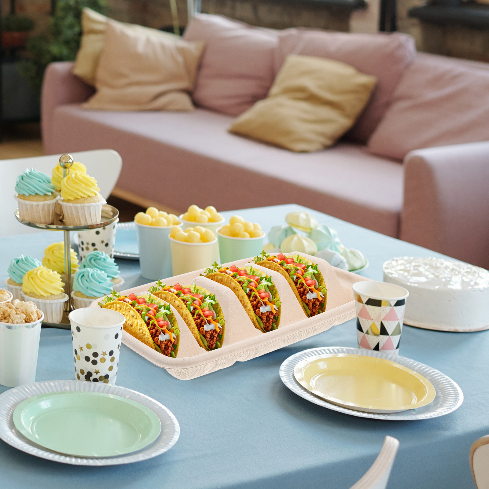 Food Snacks Party - 50Pcs Taco Holders Disposable 3 Dividers