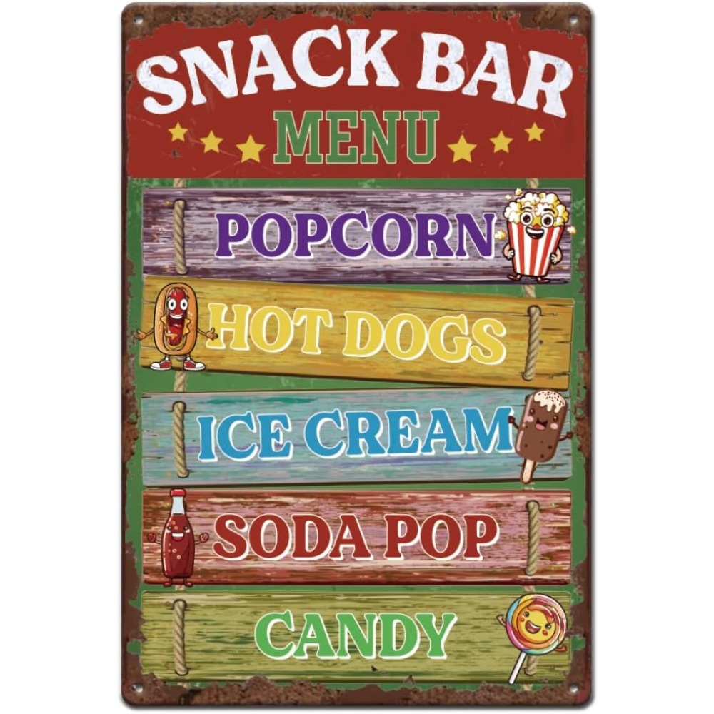 Food Snacks Menu - Retro Snack Bar Tin Signs Food