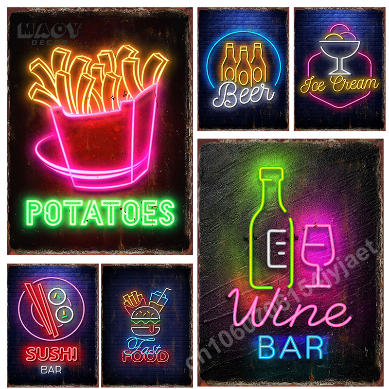 Food Snacks Menu - Vintage Neon Food Metal Tin Signs