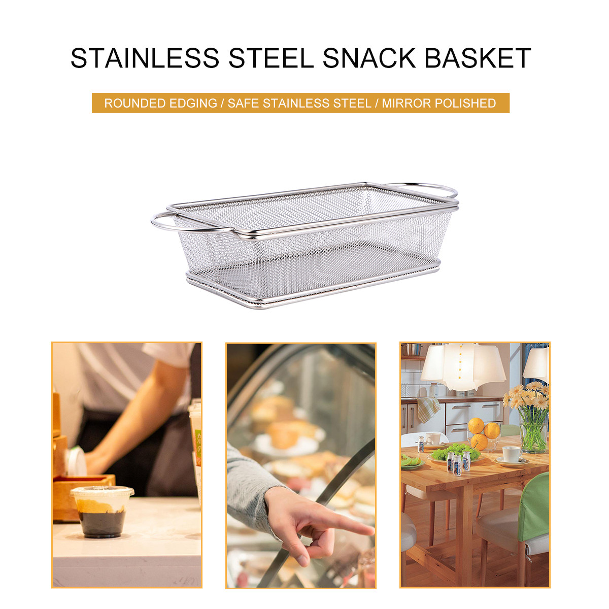 Food Snacks Basket - Stainless Steel Frying Basket Dual-Handle Mesh