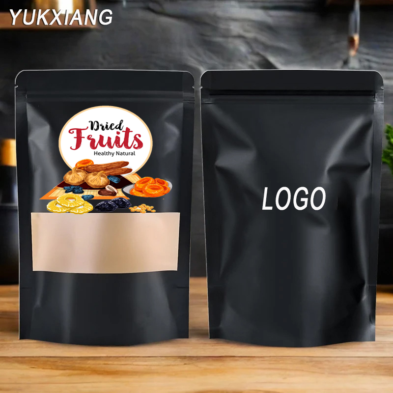 Food Snacks Logos - Wholesale Black Kraft Paper Stand up