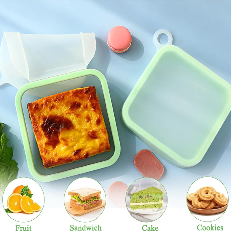 Food Snacks Box - Silicone Sandwich Toast Bento Box With