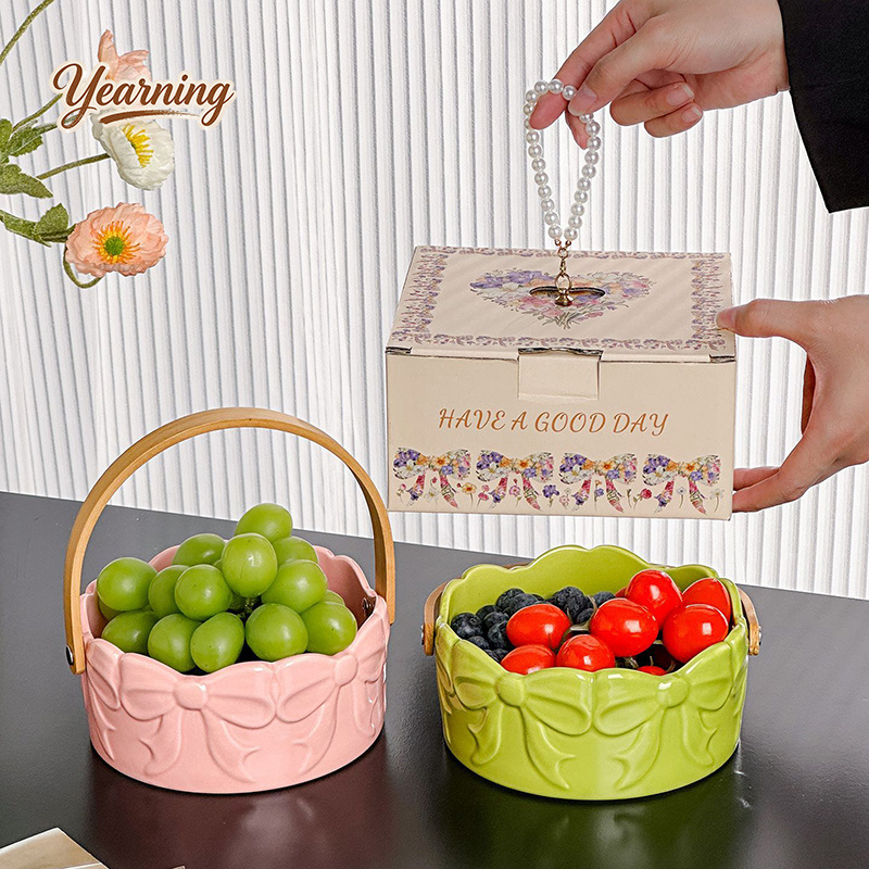 High End Bow Handle Ceramic Fr - Food Snacks Basket review and price