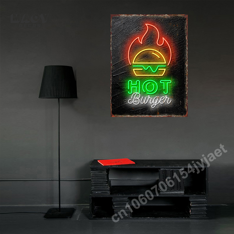 Vintage Neon Food Metal Tin Si - Food Snacks Menu review and price